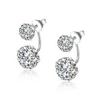 925 Sterling Silver Split Earring Round platinum plated micro pave cubic zirconia & for woman Sold By Pair