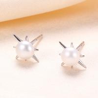 Freshwater Pearl Earrings, 925 Sterling Silver, with Freshwater Pearl, Eight Point Star, plated, with plastic earnut & fashion jewelry & for woman, more colors for choice, 8x10mm, Sold By Pair