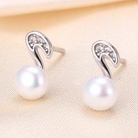 925 Sterling Silver Stud Earring, with Freshwater Pearl, Music Note, plated, with plastic earnut & for woman & hollow, more colors for choice, 5x10mm, Sold By Pair