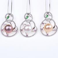 Freshwater Pearl Pendants 925 Sterling Silver with Freshwater Pearl Crown DIY & with rhinestone & hollow 10.5-11mm Sold By PC