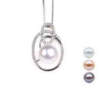 Freshwater Pearl Pendants 925 Sterling Silver with Freshwater Pearl Geometrical Pattern DIY & with rhinestone & hollow 10mm Sold By PC