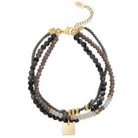 Stainless Steel Jewelry Bracelet, 304 Stainless Steel, with Seedbead & Natural Stone, with 1.57inch extender chain, Vacuum Ion Plating, multilayer & for woman, more colors for choice, 70mm, Length:Approx 6.1 , Sold By PC