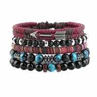 Cowhide Bracelet, with Tibetan Style bead & Gemstone & Brass, polished, Unisex & different styles for choice, more colors for choice, 8mm, Length:Approx 18.5-19 cm, Sold By Set