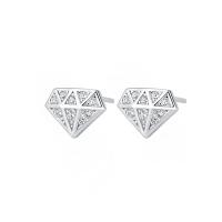 Cubic Zirconia Micro Pave Sterling Silver Earring, 925 Sterling Silver, Diamond Shape, plated, micro pave cubic zirconia & for woman, more colors for choice, 7x5.50mm, Sold By Pair
