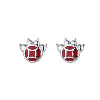 925 Sterling Silver Stud Earrings Claw plated polished & for woman & epoxy gel Sold By Pair