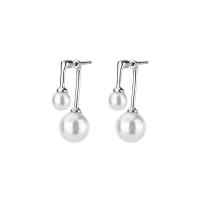 925 Sterling Silver Split Earring, with Shell Pearl, plated, polished & for woman, more colors for choice, 8x22mm, Sold By Pair