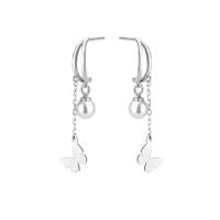 925 Sterling Silver Drop &  Dangle Earrings with Shell Pearl Butterfly plated polished & for woman 32mm Sold By Pair