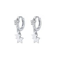 Huggie Hoop Drop Earring 925 Sterling Silver Star plated polished & micro pave cubic zirconia & for woman 17mm Sold By Pair