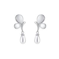925 Sterling Silver Drop &  Dangle Earrings, with Shell Pearl & White Shell, plated, polished & for woman, more colors for choice, 8.50x23mm, Sold By Pair