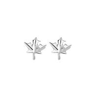 Cubic Zirconia Micro Pave Sterling Silver Earring, 925 Sterling Silver, Maple Leaf, plated, polished & micro pave cubic zirconia & for woman, more colors for choice, 7.50x7.50mm, Sold By Pair
