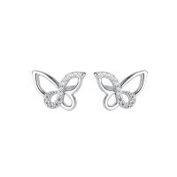 Cubic Zirconia Micro Pave Sterling Silver Earring, 925 Sterling Silver, Butterfly, plated, polished & micro pave cubic zirconia & for woman & hollow, more colors for choice, 10x7.50mm, Sold By Pair