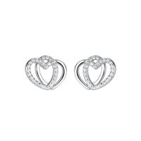 Cubic Zirconia Micro Pave Sterling Silver Earring 925 Sterling Silver Heart plated polished & micro pave cubic zirconia & for woman & hollow Sold By Pair