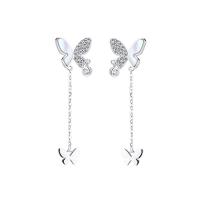 925 Sterling Silver Drop &  Dangle Earrings, with White Shell, Butterfly, plated, polished & micro pave cubic zirconia & for woman, more colors for choice, 12x40mm, Sold By Pair
