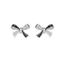 Cubic Zirconia Micro Pave Sterling Silver Earring, 925 Sterling Silver, Bowknot, plated, polished & for woman & enamel, more colors for choice, 11.50x8.50mm, Sold By Pair