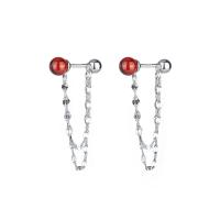 925 Sterling Silver Drop &  Dangle Earrings, with Gemstone, platinum color plated, polished & different materials for choice & for woman, 33mm, Sold By Pair