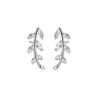 Cubic Zirconia Micro Pave Sterling Silver Earring 925 Sterling Silver Leaf plated polished & micro pave cubic zirconia & for woman Sold By Pair