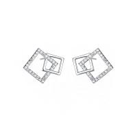 Cubic Zirconia Micro Pave Sterling Silver Earring, 925 Sterling Silver, Square, plated, polished & micro pave cubic zirconia & for woman & hollow, more colors for choice, 13.50x11mm, Sold By Pair