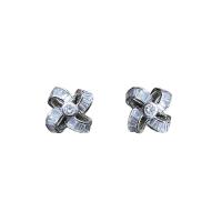 Cubic Zirconia Micro Pave Brass Earring, platinum color plated, micro pave cubic zirconia & for woman, 11x11mm, Sold By Pair