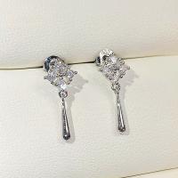 Cubic Zircon (CZ) Drop Earring Brass plated micro pave cubic zirconia & for woman 17mm Sold By Pair