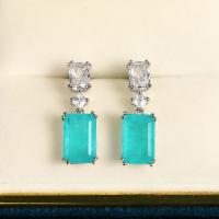 Natural Gemstone Earrings Brass with Gemstone platinum color plated micro pave cubic zirconia & for woman blue Sold By Pair