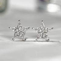 Cubic Zirconia Micro Pave Brass Earring, Star, platinum color plated, micro pave cubic zirconia & for woman, 11x11mm, Sold By Pair