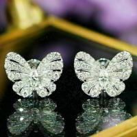 Cubic Zirconia Micro Pave Brass Earring, Butterfly, platinum color plated, micro pave cubic zirconia & for woman, 9mm, Sold By Pair