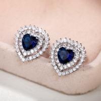 Cubic Zircon (CZ) Stud Earring Brass Heart platinum color plated micro pave cubic zirconia & for woman Sold By Pair