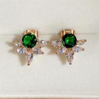 Cubic Zirconia Micro Pave Brass Earring gold color plated micro pave cubic zirconia & for woman green Sold By Pair