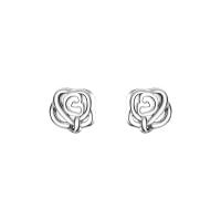 925 Sterling Silver Stud Earrings, Rose, plated, for woman & hollow, more colors for choice, 5x6mm, Sold By Pair