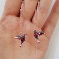 Brass Thread Through Earrings Bird plated micro pave cubic zirconia & for woman 18mm 16mm Sold By Pair