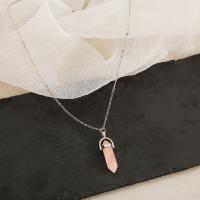 Quartz Necklace, Tibetan Style, with Rose Quartz, with 1.97inch extender chain, fashion jewelry & for woman, nickel, lead & cadmium free, 40mm, Length:Approx 18.9 Inch, Sold By PC