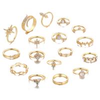 Juego de anillos de aleación de zinc, 17 piezas & Joyería & para mujer & con diamantes de imitación, dorado, libre de níquel, plomo & cadmio, Vendido por Set