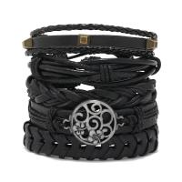 PU Leather Cord Bracelets with Cowhide & Wax Cord & Zinc Alloy 5 pieces & fashion jewelry & Unisex black Length Approx 17-18 cm Sold By Set