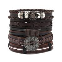 PU Leather Bracelet Set, with Cowhide & Wax Cord & Copper Coated Plastic & Tibetan Style, 5 pieces & fashion jewelry & Unisex, Length:Approx 17-18 cm, Sold By Set