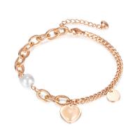 Stainless Steel Jewelry Bracelet 304 Stainless Steel with Plastic Pearl with 1.57inch extender chain Vacuum Ion Plating fashion jewelry & for woman Length Approx 7.09 Inch Sold By PC