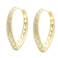 Cubic Zirconia Micro Pave Brass Earring, gold color plated, fashion jewelry & micro pave cubic zirconia & for woman, golden, 5x34x25mm, 5Pairs/Lot, Sold By Lot