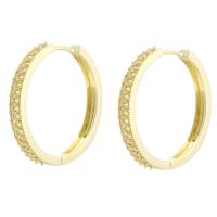 Cubic Zirconia Micro Pave Brass Earring, Round, gold color plated, fashion jewelry & micro pave cubic zirconia & for woman, golden, 4x31x36mm, 10Pairs/Lot, Sold By Lot