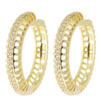 Cubic Zirconia Micro Pave Brass Earring, Round, gold color plated, fashion jewelry & micro pave cubic zirconia & for woman, golden, 5.50x29x29mm, 10Pairs/Lot, Sold By Lot