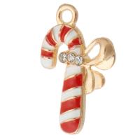Zinc Alloy Christmas Pendants Christmas Candy Cane gold color plated Unisex & enamel & with rhinestone mixed colors nickel lead & cadmium free Approx 2mm Approx Sold By Bag
