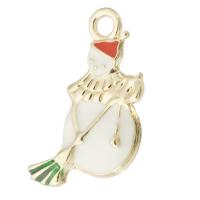 Tibetan Style Christmas Pendants, Snowman, gold color plated, Unisex & enamel, white, nickel, lead & cadmium free, 14x22x3mm, Hole:Approx 2mm, Approx 500PCs/Bag, Sold By Bag