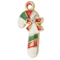 Zinc Alloy Christmas Pendants Christmas Candy Cane gold color plated Unisex & enamel & with rhinestone mixed colors nickel lead & cadmium free Approx 2mm Approx Sold By Bag
