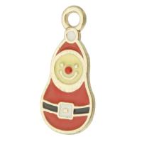 Tibetan Style Christmas Pendants, Santa Claus, gold color plated, Unisex & enamel, red, nickel, lead & cadmium free, 10x22x1mm, Hole:Approx 2mm, Approx 500PCs/Bag, Sold By Bag