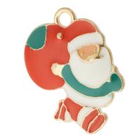 Tibetan Style Christmas Pendants, Santa Claus, gold color plated, Unisex & enamel, red, nickel, lead & cadmium free, 19x21x2mm, Hole:Approx 2mm, Approx 500PCs/Bag, Sold By Bag