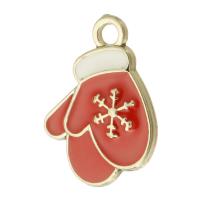 Tibetan Style Christmas Pendants, Christmas Glove, gold color plated, Unisex & enamel, red, nickel, lead & cadmium free, 15x21x2mm, Hole:Approx 2mm, Approx 500PCs/Bag, Sold By Bag
