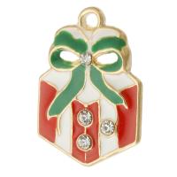 Tibetan Style Christmas Pendants, gift shape, gold color plated, Unisex & enamel & with rhinestone, mixed colors, nickel, lead & cadmium free, 17.50x25x2.50mm, Hole:Approx 2mm, Approx 500PCs/Bag, Sold By Bag