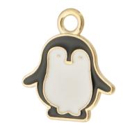 Tibetan Style Enamel Pendants, Penguin, gold color plated, Unisex, white and black, nickel, lead & cadmium free, 19x21x1.50mm, Hole:Approx 3mm, Approx 500PCs/Bag, Sold By Bag
