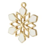 Tibetan Style Enamel Pendants, Snowflake, gold color plated, Unisex, white, nickel, lead & cadmium free, 26x29x2mm, Hole:Approx 2mm, Approx 500PCs/Bag, Sold By Bag