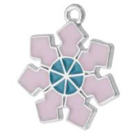 Tibetan Style Enamel Pendants, Snowflake, silver color plated, Unisex, pink, nickel, lead & cadmium free, 19x21x2mm, Hole:Approx 1mm, Approx 500PCs/Bag, Sold By Bag