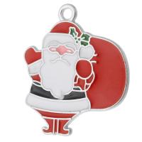 Tibetan Style Christmas Pendants, Santa Claus, silver color plated, Unisex & enamel, red, nickel, lead & cadmium free, 23x17x1.50mm, Hole:Approx 2mm, Approx 500PCs/Bag, Sold By Bag