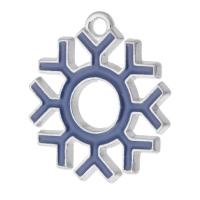 Tibetan Style Enamel Pendants, Snowflake, silver color plated, Unisex & hollow, dark blue, nickel, lead & cadmium free, 18x20x2mm, Hole:Approx 2mm, Approx 500PCs/Bag, Sold By Bag